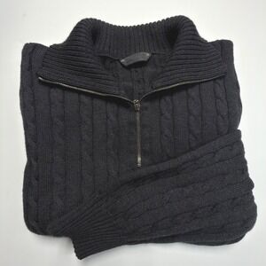 Dalmine Merino Wool Quarter Zip Cable Knit Sweater Black XL Made in Italy 56